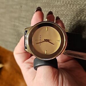 Anne Klein Womens Champagne Dial Brown Leather Strap Quartz Watch AK/2170
